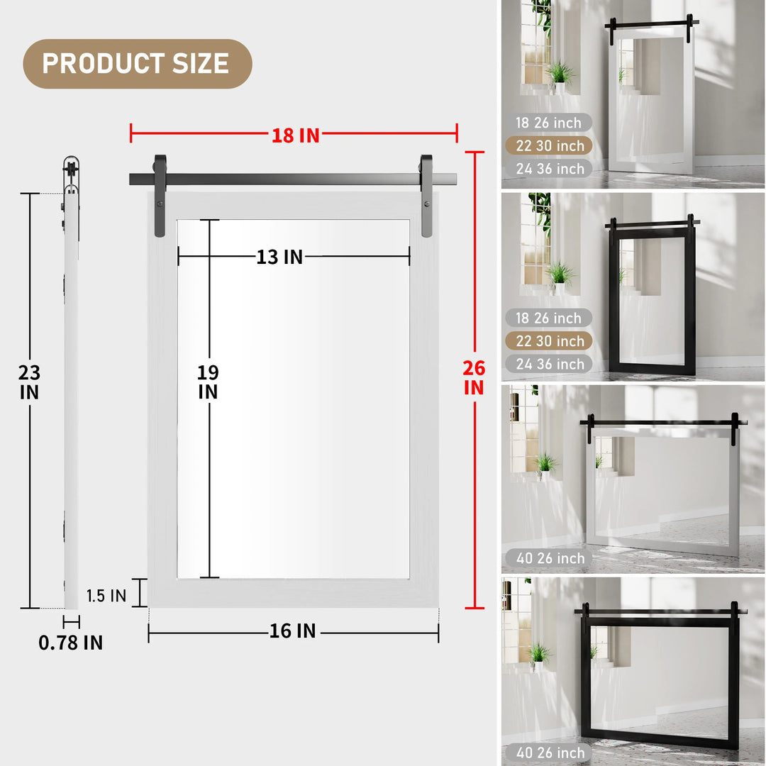 Farmhouse Barn Door Solid Wood Frame Bathroom Vanity Wall Mirror