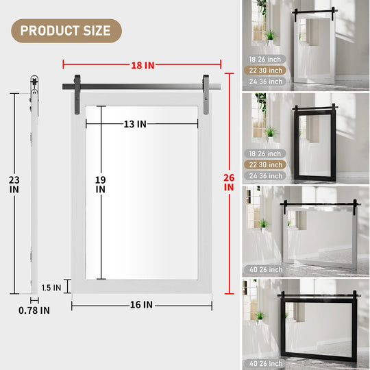 Farmhouse Barn Door Solid Wood Frame Bathroom Vanity Wall Mirror