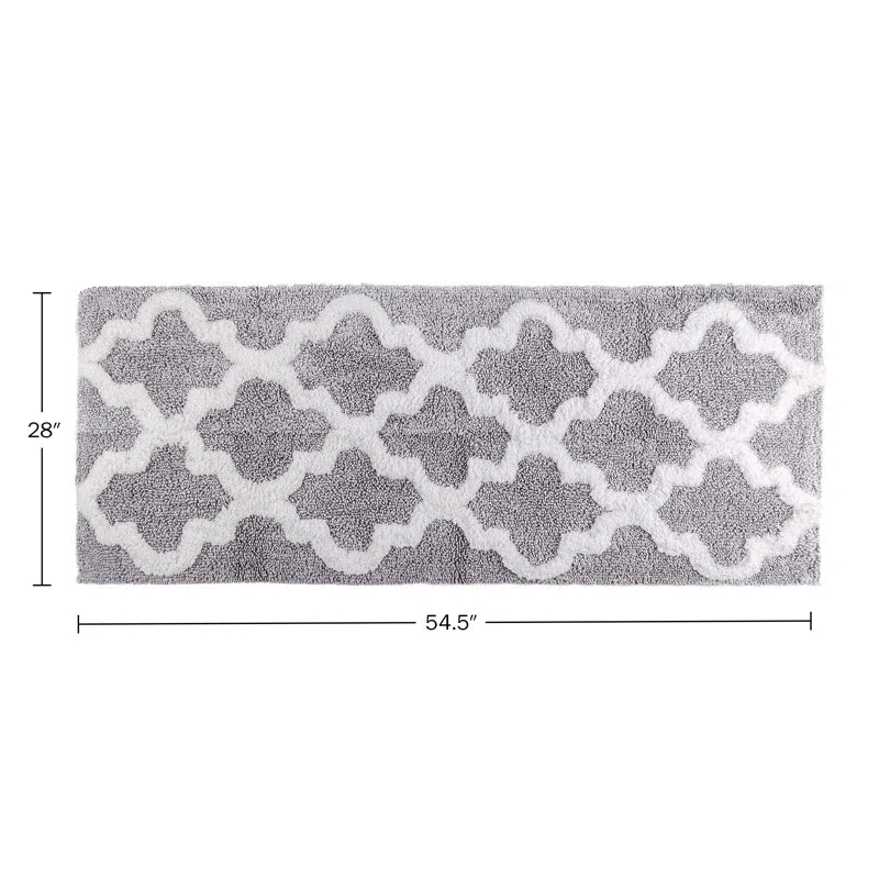 Freida 24X60-Inch Cotton Bathroom Rug with Trellis Pattern and Non-Slip Base - Machine Washable