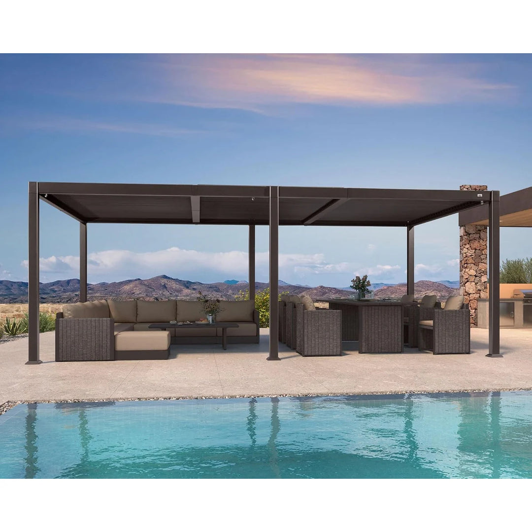 Bronze Louvered Pergola Sun Shade Shelter with Adjustable Metal Roof for Patio Hardtop Pergola