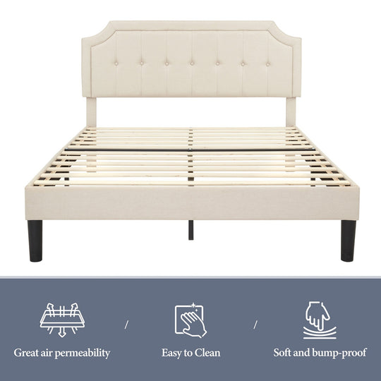 Javlergo Modern Upholstered Bed Frame with Height Adjustable Headboard Heavy-Duty Frame No Box Spring Needed