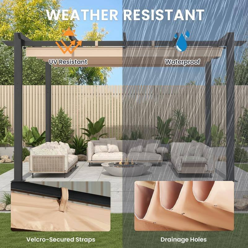 10' X 13' Outdoor Pergola with Retractable Canopy, Heavy-Duty Metal Frame and Adjustable Patio Shade Roof