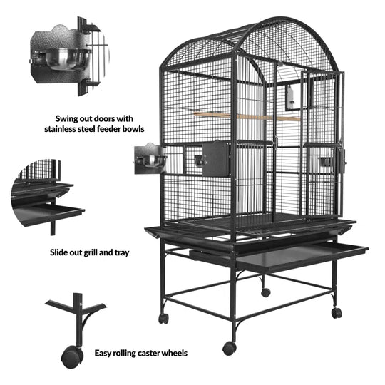 Cleveland 63'' Iron Dome Top Floor Bird Cage with Wheels