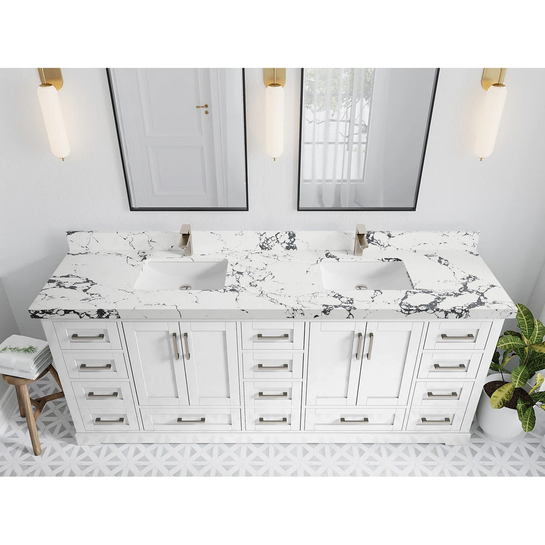 Willow Collection 84 in W X 22 in D X 36 in H Boston Double Bowl Sink Bathroom Vanity with Countertop