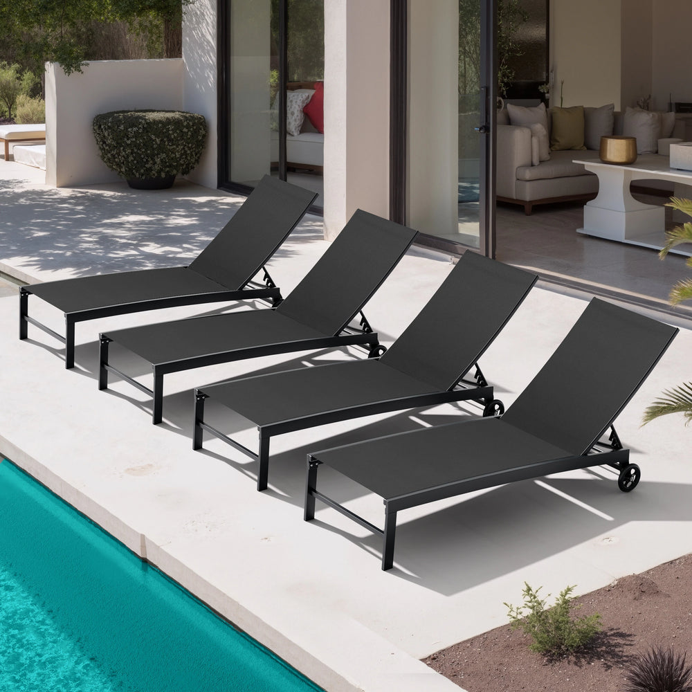 Outdoor Patio Aluminum Adjustable Chaise Lounge Chairs with Wheels