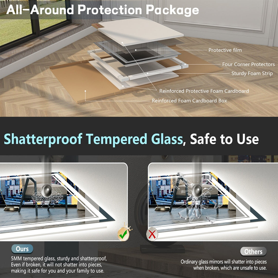 Full Size Front & Back LED Lighted Anti-Fog Tempered Glass Wall Bathroom Vanity Mirror, 3-Year Warranty & ETL Certification