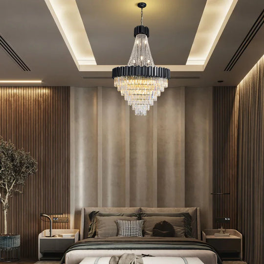 Large Crystal Chandelier - 35.4"Modern 6-Tier 17-Light Chrome Ceiling Light, Luxury K9 Crystal