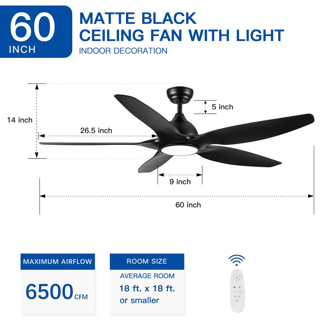 Sofucor 52/60 Inch Ceiling Fan with Integrated LED Light and Remote Control Quiet DC Motor