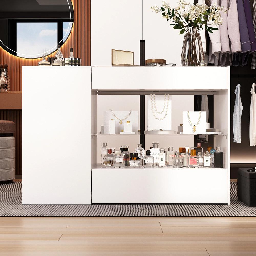 HOMELAVY Glass-Top Closet Organizer White Dressing Island Ample Storage Dresser Cabinets