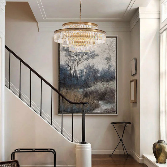 32 In. Drum Modern Crystal Chandelier 4-Tier Gold Brass Kitchen Island Pendant Light for Dining Room