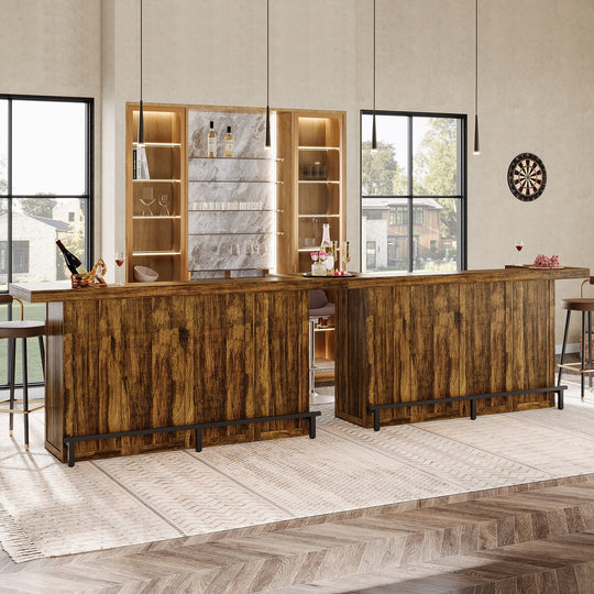 70.9" Wooden Home Bar Table with Wine Glass Holder, Pub Storage Unit Accent Table for Home Patio Basement