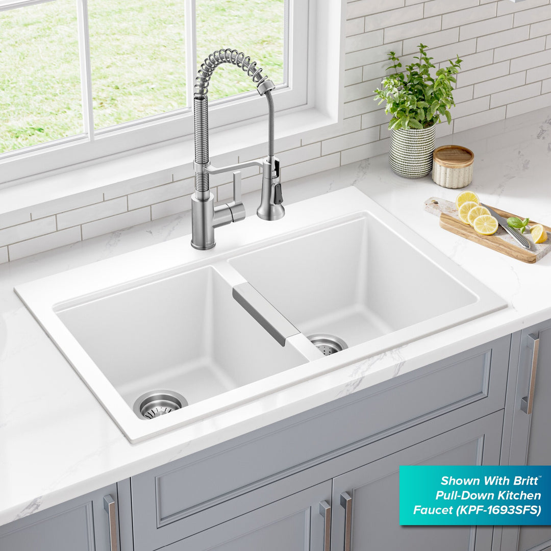 Granite 33 Inch 2-Bowl Undermount Drop-In Kitchen Sink
