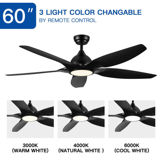 Sofucor 52/60 Inch Ceiling Fan with Integrated LED Light and Remote Control Quiet DC Motor
