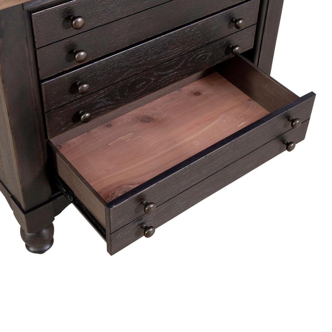 Americana Farmhouse Black Bedside Chest with Charging Station