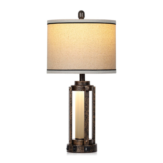 Set of 2 Roman Column Table Lamps with Nightlight and USB Port, Black and Gold