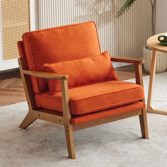 Lemley Upholstered Accent Chair with Wooden Legs and One Pillow