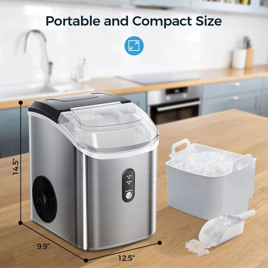 Nugget Countertop Ice Maker with Soft Chewable Ice, Automatic 34S in 24 Hours, Pebble Portable Ice Machine with Ice Scoop, Self-Cleaning, One-Click Operation, for Kitchen,Office