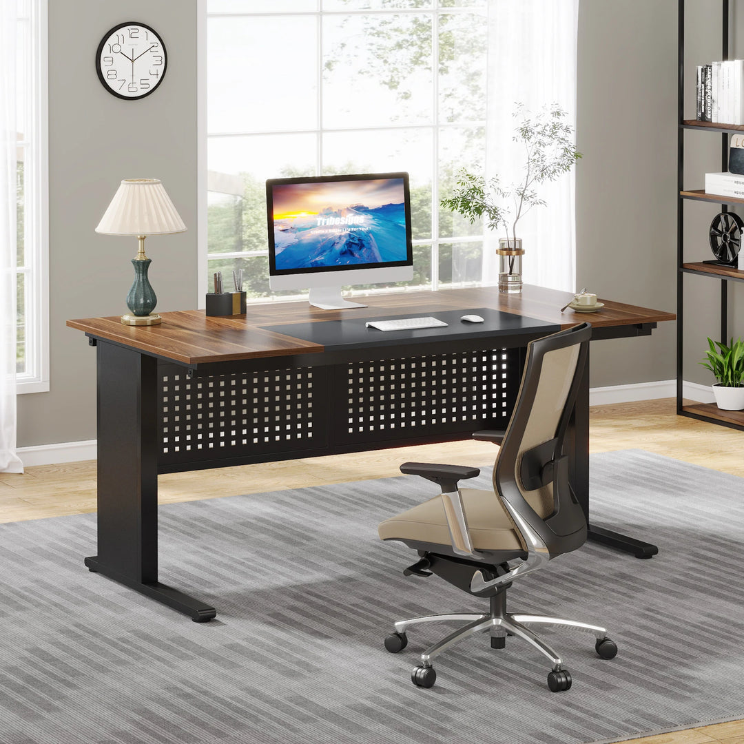 63 Inch Executive Desk with File Cabinet, Large Office Desk L Shaped Desk