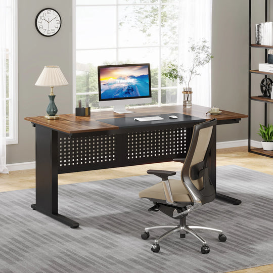 63 Inch Executive Desk with File Cabinet, Large Office Desk L Shaped Desk