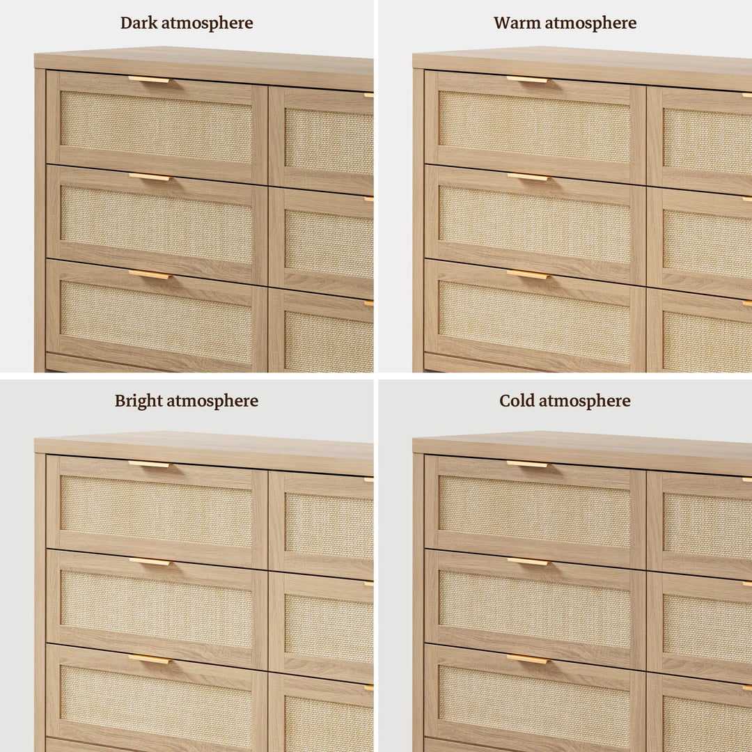 Elegant Right Angled Dresser with 6 Rattan Woven Drawers