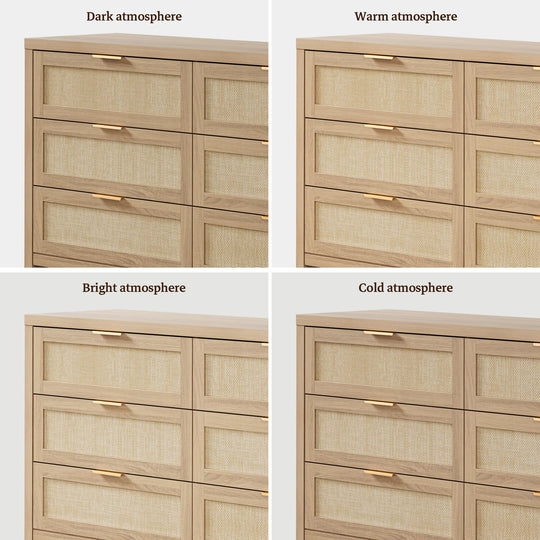 Elegant Right Angled Dresser with 6 Rattan Woven Drawers