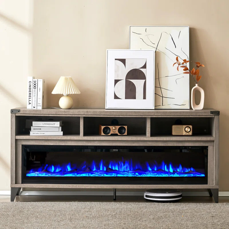 Bowrah TV Stand for Tvs up to 75" with Electric Fireplace Included