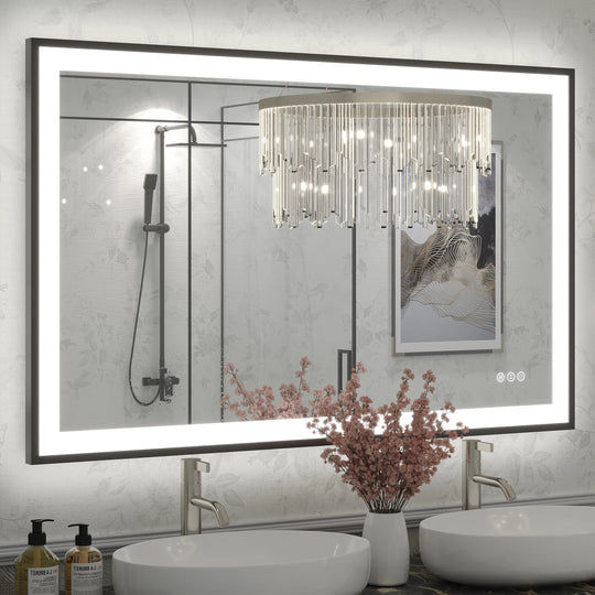 Extra Large Black Frame LED Bathroom Vanity Mirror with 3 Years Warranty and UL Certified