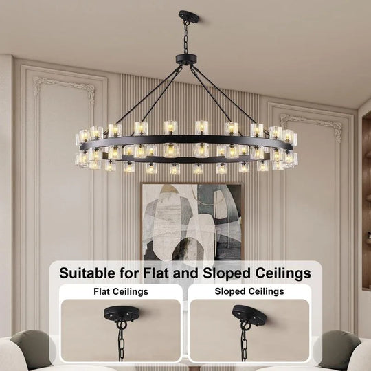 Wagon Wheel Chandelier with Crystal Shade