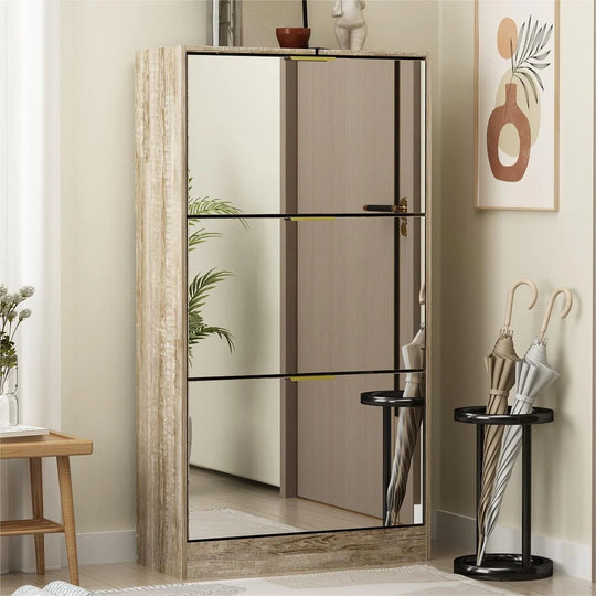 Mirrored Flip Drawer Shoe Cabinet Storage Cabinet Organizer