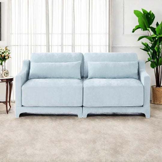 Modern Chenille 4-Seater Sofa with 2 Ottoman, Lumbar Cushions, Ergonomic Backrest, High-Resilience Spongeand Tufted Armrests