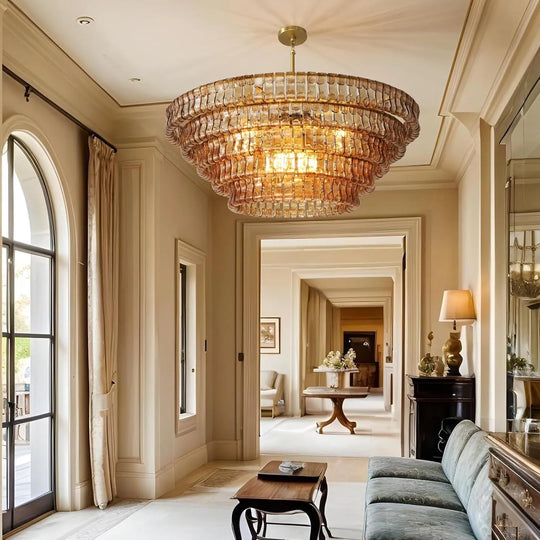 36In-67.4 In. 6-Lights Gold Crystal Drum Chandelier
