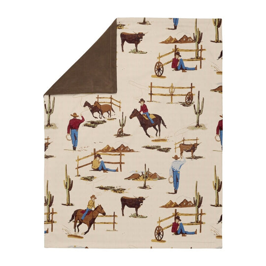 Cowboy Wild West Collection Boy Baby Receiving Security Swaddle Blanket - Tan and Red