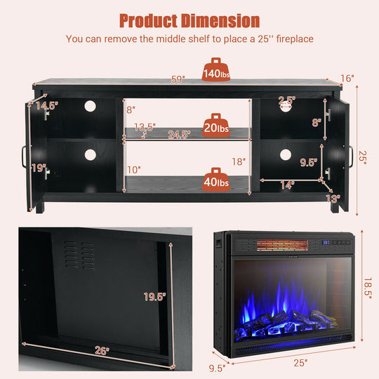 59'' Fireplace TV Stand W/ 25'' 1350W Electric Fireplace Heater