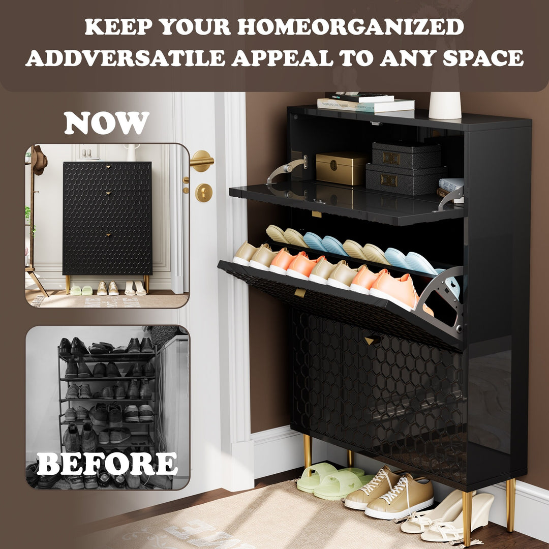 Wood 24 Pairs Shoe Storage Cabinet with 3 Flip Drawers