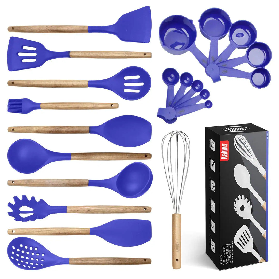Kitchen Utensils Set, 21 Wood and Silicone Cooking Utensils