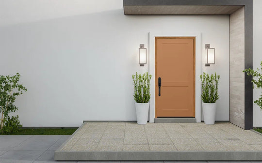 Stratton Contemporary Unfinished Smooth Fiberglass Prehung Front Entry Door by Prestige Door