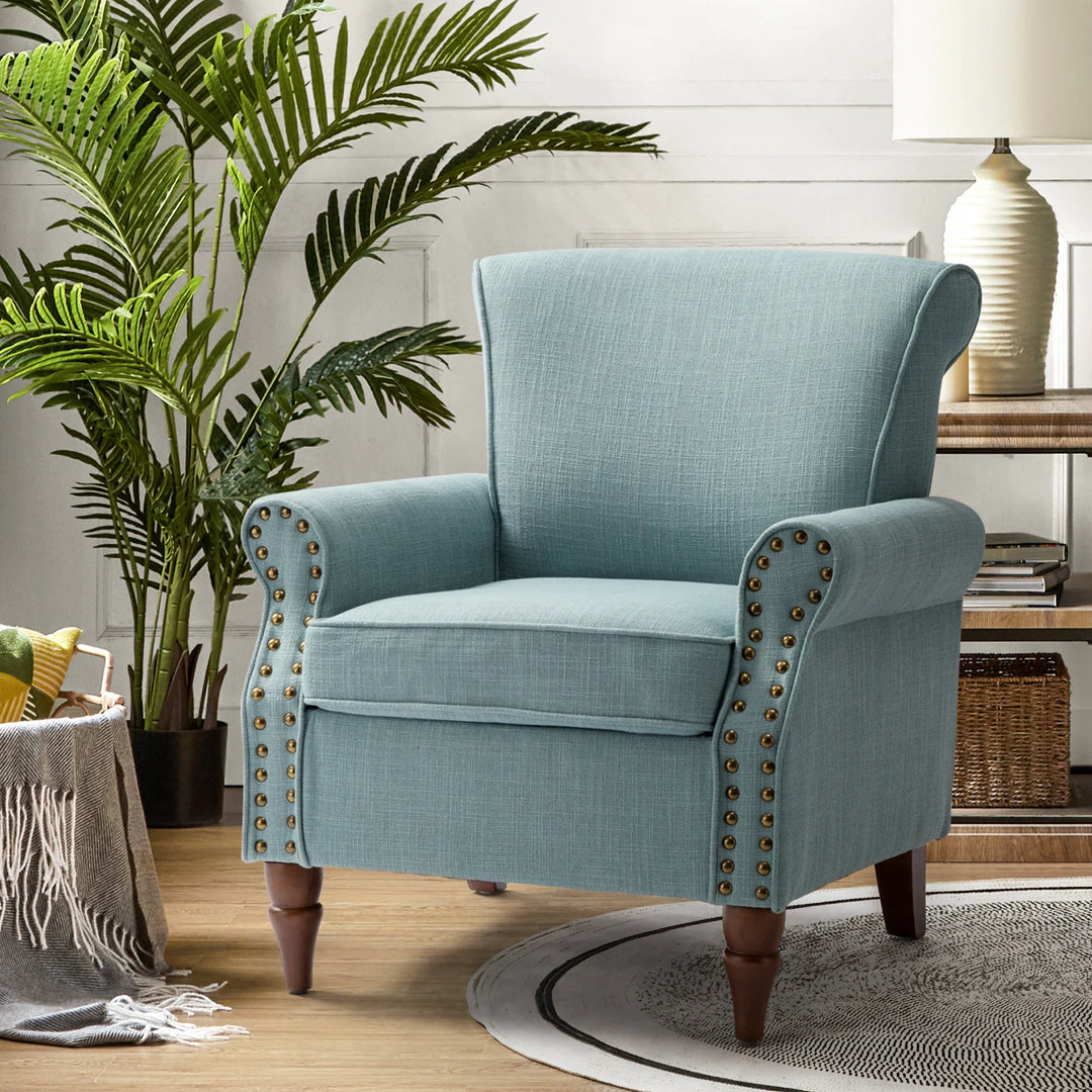 Nyctelius Upholstered Comfy Accent Chair with Turned Wooden Legs and Nailhead Trim Set of 2 by
