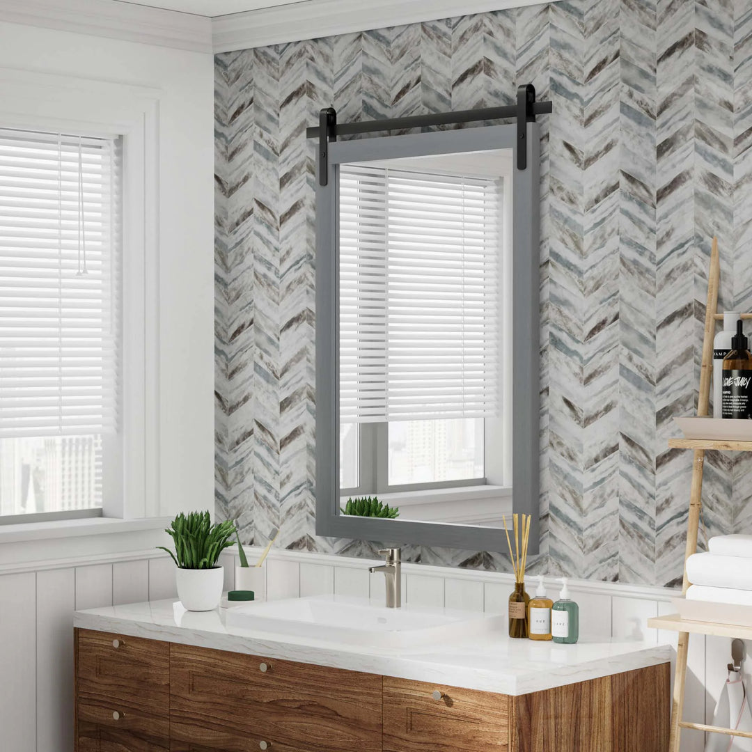 Farmhouse Barn Door Solid Wood Frame Bathroom Vanity Wall Mirror