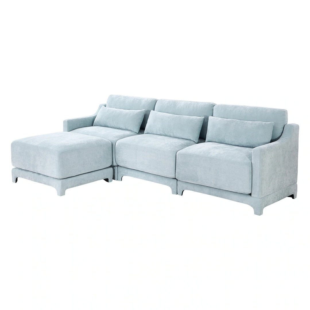 Modern Chenille 4-Seater Sofa with 2 Ottoman, Lumbar Cushions, Ergonomic Backrest, High-Resilience Spongeand Tufted Armrests