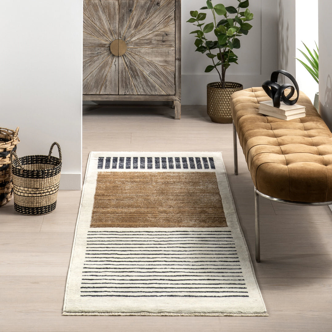 Keeva Modern Striped Fringe Area Rug