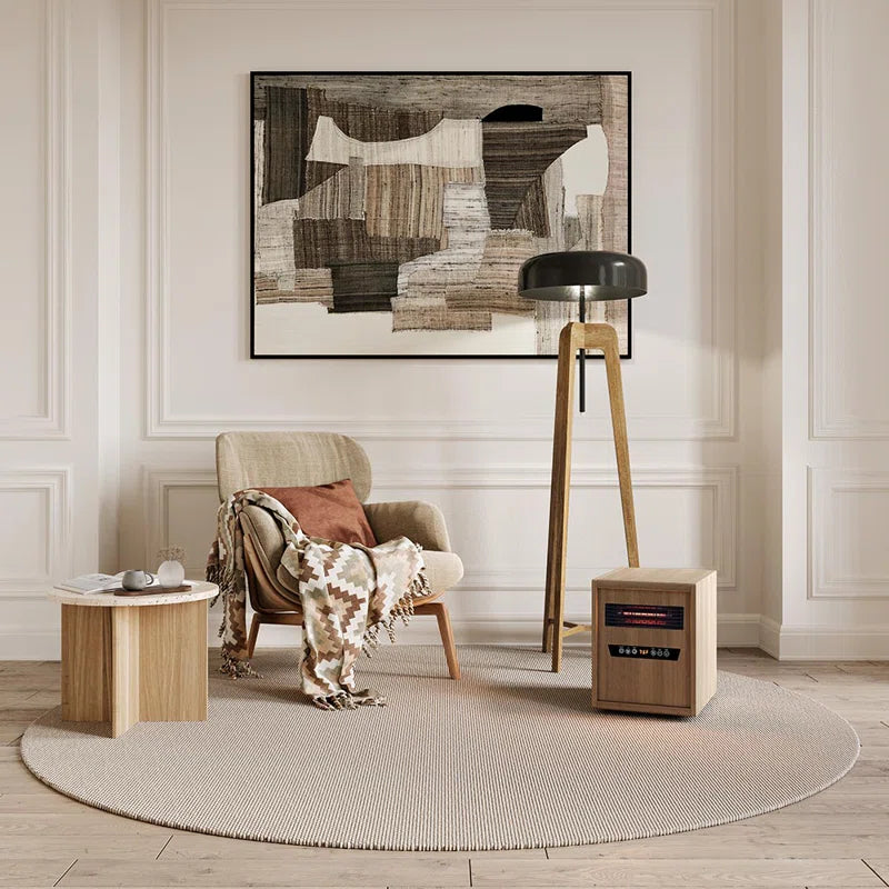 Portable Rolling Infrared Space Heater with LED Touchscreen W/ Remote, Light Oak Wood