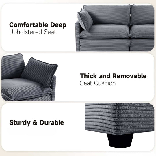 Corduroy Sectional Sofa with Removable Ottomans & Ultra-Soft Cushions for Living Room & Bedroom