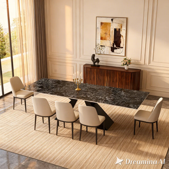 Minimalism Extendable Rectangular Sintered Stone Double Pedestal Dining Table Seat for 8-12 - 110.24"