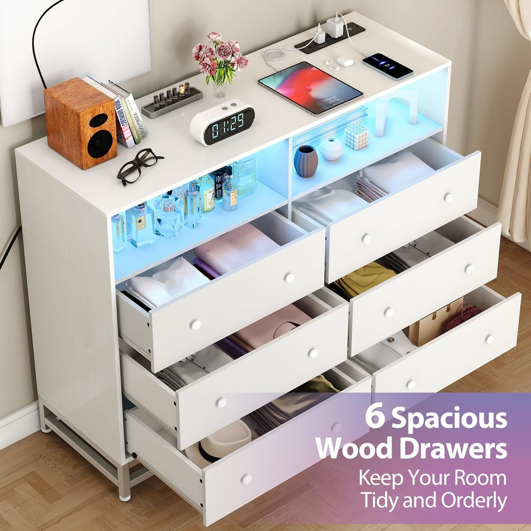 6 Drawer Dresser with Led Lights and Power Outlets