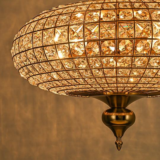 Retro French 4/5-Light Antique Brass Globe Crystal Chandelier for Living/Dining Room