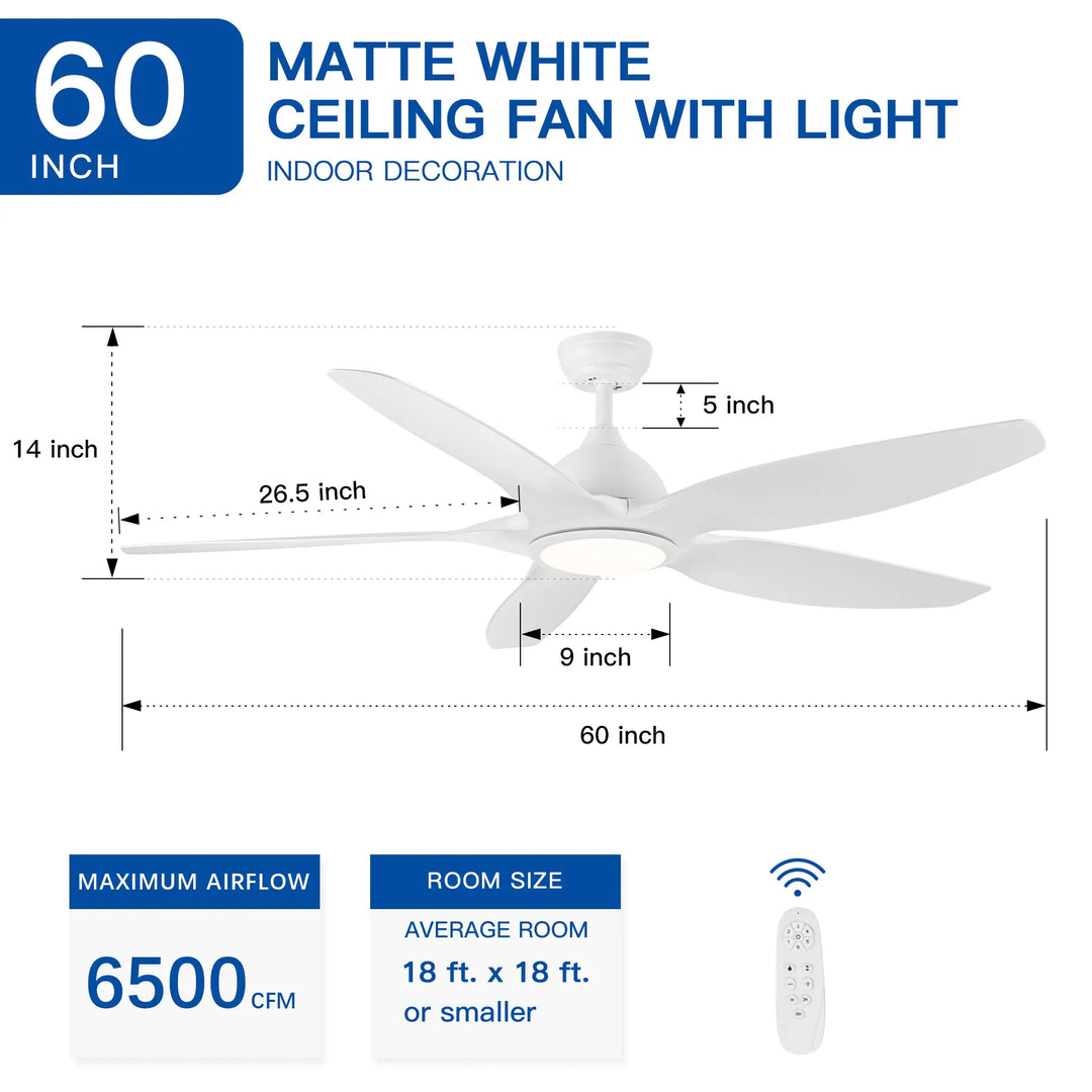 Sofucor 52/60 Inch Ceiling Fan with Integrated LED Light and Remote Control Quiet DC Motor