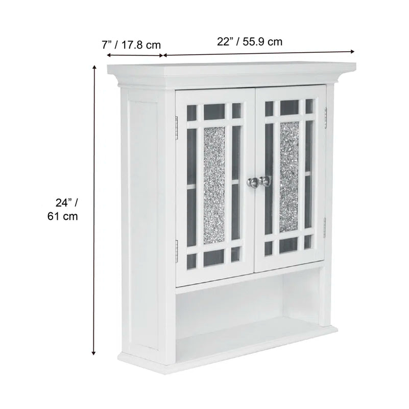 Caleb Removable Two-Door Wall Cabinet with Glass Mosaic Doors, Adjustable Shelf for Bathroom or Home Storage