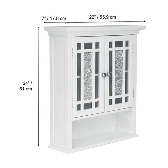 Caleb Removable Two-Door Wall Cabinet with Glass Mosaic Doors, Adjustable Shelf for Bathroom or Home Storage