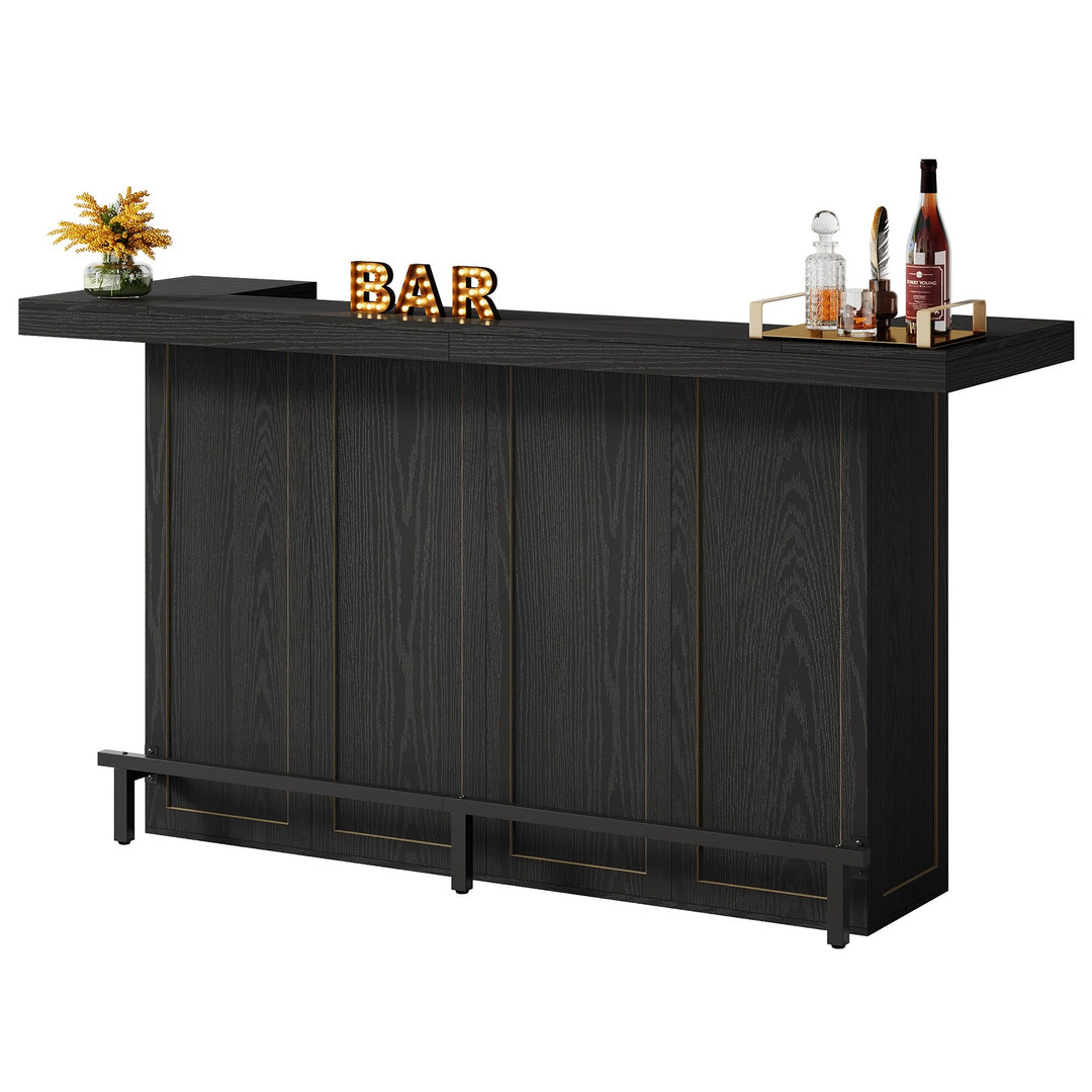 70.9" Wooden Home Bar Table with Wine Glass Holder, Pub Storage Unit Accent Table for Home Patio Basement