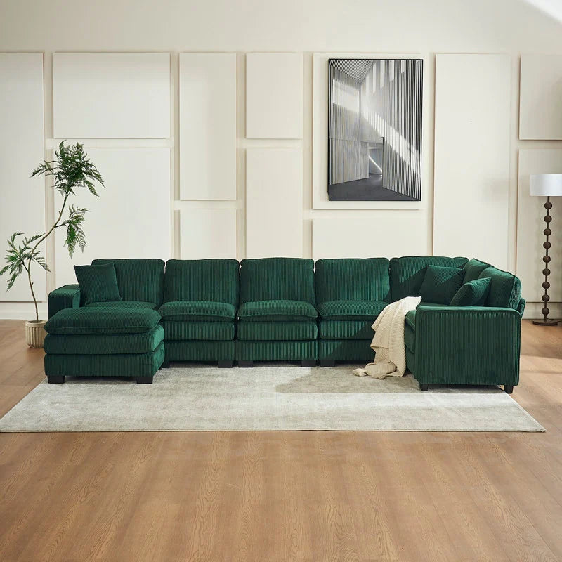Modern U-Shaped 6-Seater Sectional Sofa with One Footstool